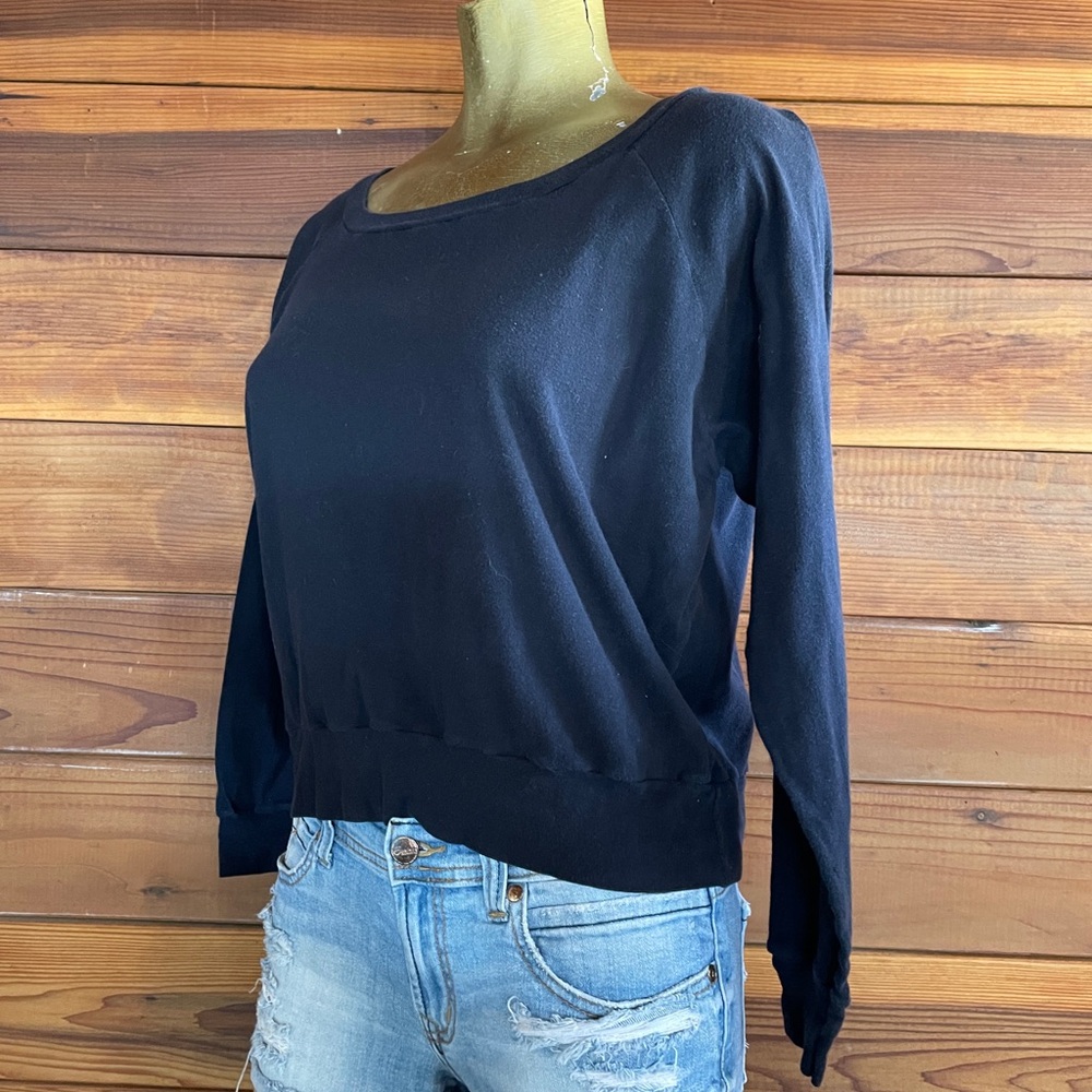Cozy SLOUCHY Black Long Sleeve Stretch TOP Size Large